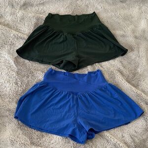 Aerie High-Waisted Cross Over Flowy Shorts in Blue and Green